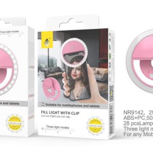 Aro de Luz  Anillo NR9142 RS Mini Anillo Luz LED con Clip Universal para Moviles, 3 Niveles de Brillo, Rosa