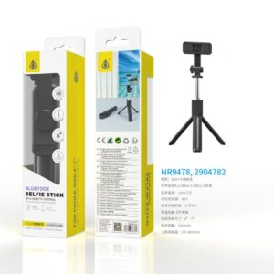 Palo Selfie NR9478 NE Palo Selfie con Tripode flexible 360°, Bluetooth Incluye mando, Para movil 4-7 Pulgadas, Bateria 120mAh, 19.5-80CM, Negro