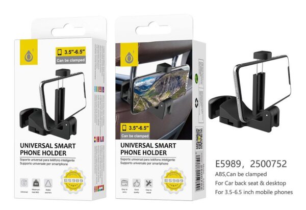 Soporte de Coche Tablet  Móvil/ Tablet E5989 NE Soporte Universal de Movil para Reposacabezas del coche, Negro