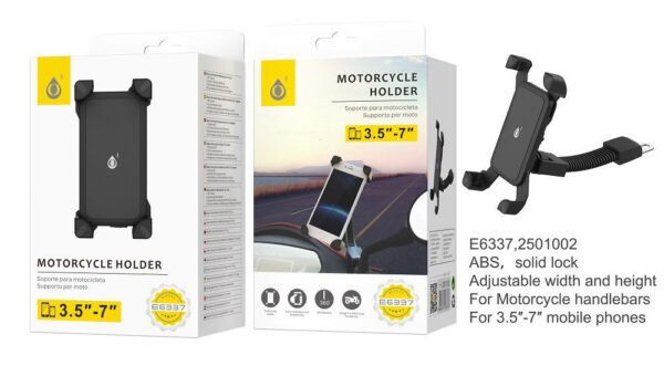 Soporte Movil Bicicleta, Moto, Patinete E6337 NE Soporte Universal de movil para Motocicleta, 3,5-7'' , Negro