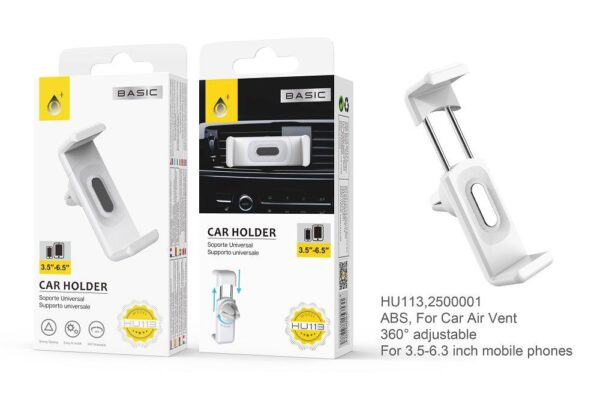 Soporte Movil Coche Soporte de coche para Rejilla de Ventilación HU113 BL Soporte para Movil Blanco