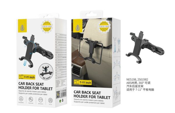 Soporte de Coche Tablet NE5198 NE Soporte Universal de tablet para reposacabezas, 360 Rotacion Negro