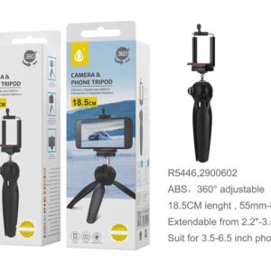 Soporte Tripode R5446 NE Soporte Multiuso para Moviles y Camaras,  18.5 cm Longitud con tripode , Negro