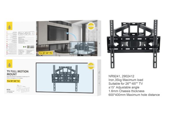 Soporte TV NR9241 NE Soporte de Montaje de Movimiento Completo para TV para 26"-65",Iron, Angulo Ajustable ?5? Max 35kg,  40x40cm, Negro