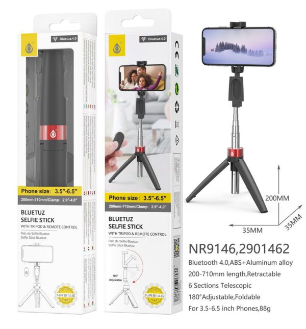 Palo Selfie NR9146 NE Palo Selfie Bluetooth con mando, Compatible con Moviles de 3.5 - 6.5