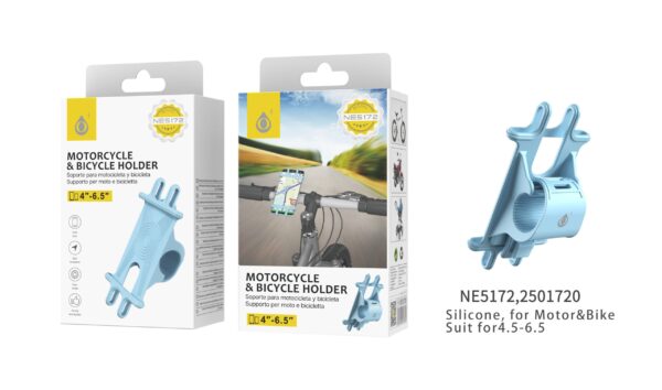 Soporte Movil Bicicleta, Moto, Patinete NE5172 AZ Soporte Universal de Silicona de Movil para Bicicleta y Moto 4.5-6'' ,Azul