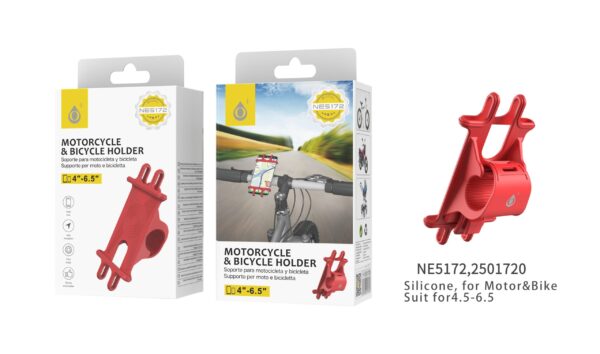 Soporte Movil Bicicleta, Moto, Patinete NE5172 RJ Soporte Universal de Silicona de Movil para Bicicleta y Moto 4.5-6'' ,Rojo
