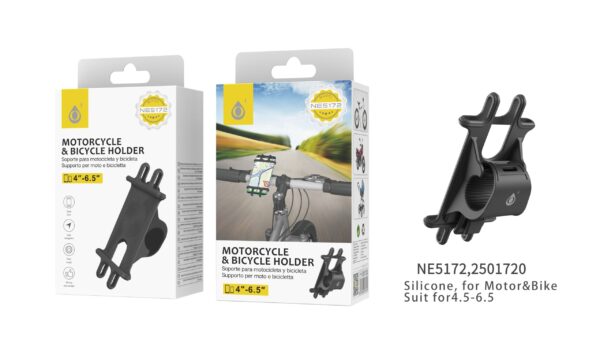 Soporte Movil Bicicleta, Moto, Patinete NE5172 NE Soporte Universal de Silicona de Movil para Bicicleta y Moto 4.5-6'' ,Negro