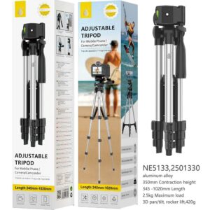 Tripode NE5133 NE Tripode Aluminio para Moviles, Camaras y Videocamaras, 360 grados Extensible (34.5cm - 120cm), Negro