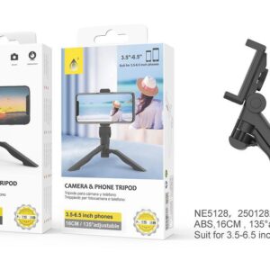 Tripode NE NE5128 Tripode Para Camara Y Movil ,135° Ajustable para Moviles de 3,5-6,5 Pulgadas,Altura 16 CM,Negro