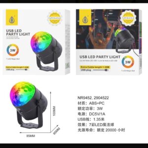Luz Led NR9452 NE Luces de Fiesta, Luz LED con 7 colores, 3W, Con cable USB 1.35M, Negro
