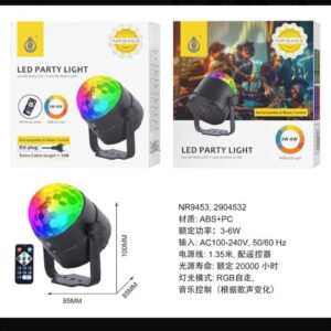 Luz Led NR9453 NE Luces de Fiesta,  Luz LED RGB y Control de sonido, Incluye mando a distancia 3-6W, Con cable  1.35M, Negro