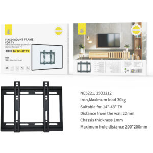 Soporte TV NE5221 NE Soporte TV fijo, para Pantalla de 14-43 Pulgadas, Iron, Max 30Kg, Vesa max20x20cm, Negro