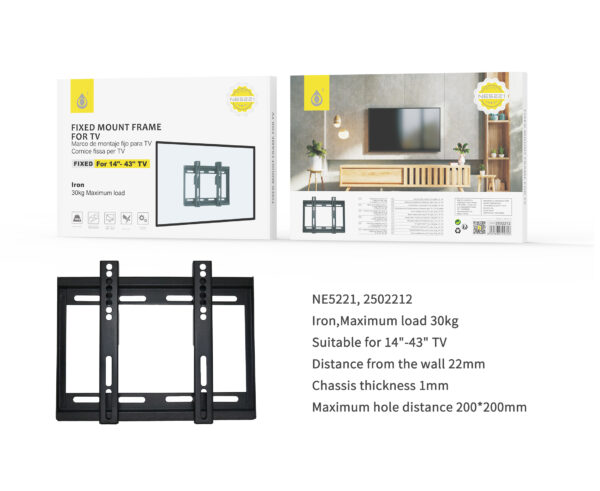 Soporte TV NE5221 NE Soporte TV fijo, para Pantalla de 14-43 Pulgadas, Iron, Max 30Kg, Vesa max20x20cm, Negro