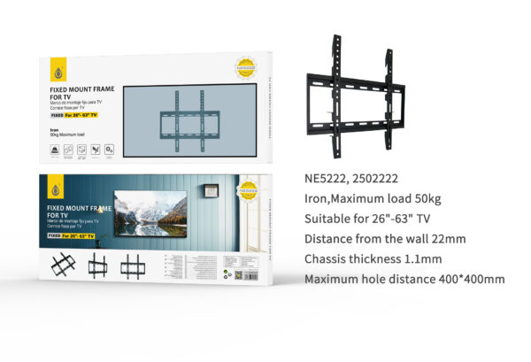 Soporte TV NE5222 NE Soporte TV fijo, para Pantalla de 26-63 Pulgadas, Iron, Max 50Kg, Vesa max 40x40cm, Negro