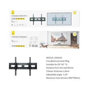 Soporte TV NE5223 NE Soporte TV fijo, para Pantalla de 50-85 Pulgadas, Iron, Max 55Kg , Vesa max 80x50cm, Negro