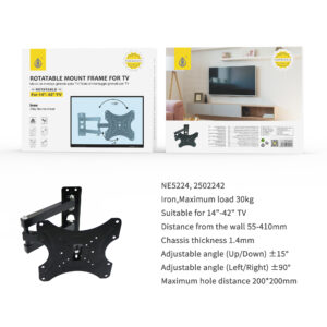 Soporte TV NE5224 NE Soporte  TV Inclinable y Giratorio, para Pantalla de 14-42 Pulgadas, Iron, Max 30Kg , Vesa max 20x20cm, Negro