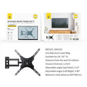 Soporte TV NE5225 NE Soporte TV Inclinable y Giratorio, para Pantalla de 26-55 Pulgadas, Iron, Max 30Kg , Vesa max 40x40cm, Negro