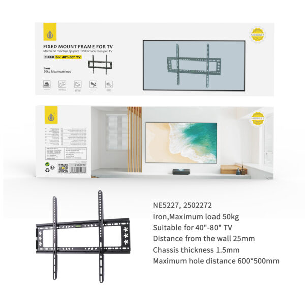 Soporte TV NE5227 NE Soporte TV Fijo, para Pantalla de 40-80 Pulgadas, Iron, Max 50Kg , Vesa max 60x50cm, Negro
