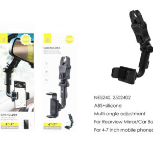 Soporte de Coche Tablet NE5240 NE Soporte Universal de Movil para espejo retrovisor y Reposacabezas del coche, 4-7Pulgadas, Negro