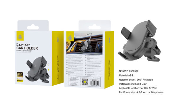 Soporte Movil Coche Soporte de coche para Rejilla de Ventilación NE5257 NE Soporte Universal Airvent de coche para movil 4-7.5 Pulgadas, 360° Rotacion, Blanco