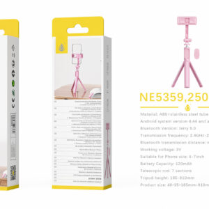 Palo Selfie Tripode NE5359 RS Palo Selfie Tripode con Bluetooth brazo plegable 19.5-91cm Para movil 4-7 Pulgadas, Rosa