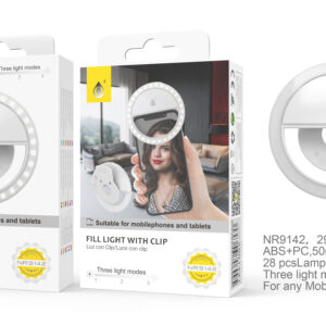 Aro de Luz  Anillo NR9142 BL Mini Anillo Luz LED con Clip Universal para Moviles, 3 Niveles de Brillo, Blanco