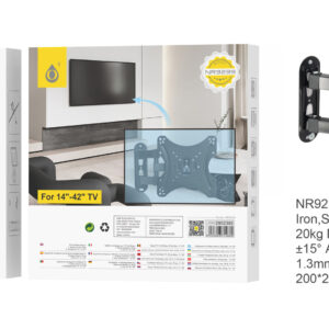 Soporte TV NR9239 NE Soporte de Montaje de Movimiento para TV para 14"-42", Iron, Angulo Ajustable ?5? Max 20kg, 20x20cm, Negro