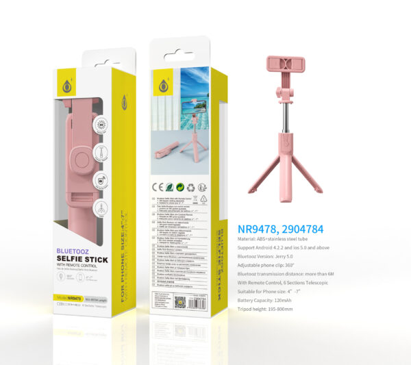 Palo Selfie NR9478 RS Palo Selfie con Tripode flexible 360°, Bluetooth Incluye mando, Para movil 4-7 Pulgadas, B