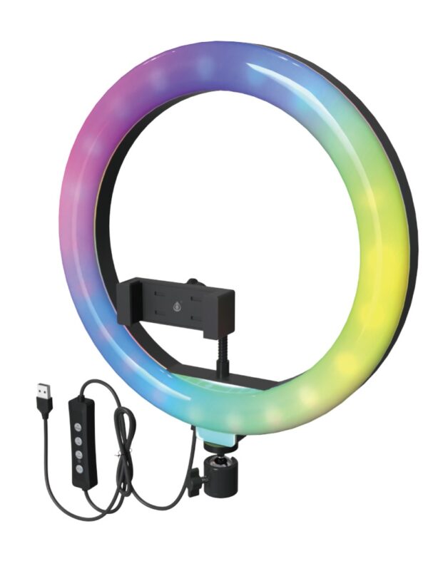 Aro de Luz NR9577  NE Anillo de Luz con soporte de movil, Arco 13 Pulgadas Luz RGB 2700-6500K/700LM/170 luces, para movil 4-7 pulgadas, Negro