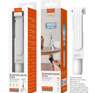 Palo Selfie TE5024 BL Palo Selfie Tripode flexible 360  Bluetooth  Para movil 3.5-6.5 Pulgadas,Blanco