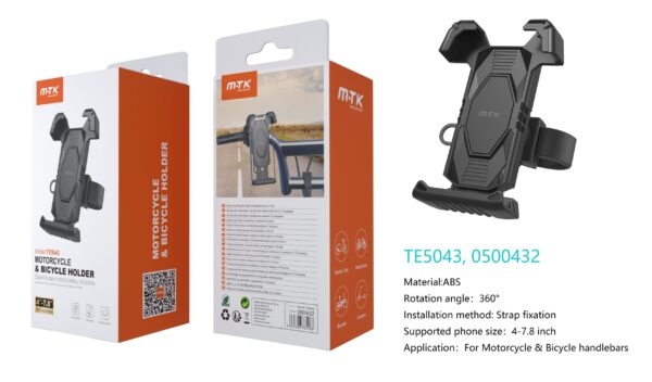Soporte Movil Bicicleta, Moto, Patinete TE5043 NE Soporte Universal de movil para Bicicleta y Moto , 360° Rotacion, 4-7.8 Pulgadas , Negro