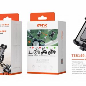 Soporte Movil Bicicleta, Moto, Patinete TE5149 NE Luxury Soporte Universal para movil para motos con antigolpes, 360? Rotacion, 4-7 Pulgadas , Negro
