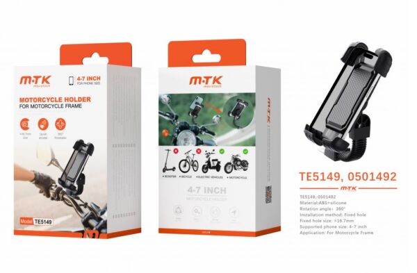 Soporte Movil Bicicleta, Moto, Patinete TE5149 NE Luxury Soporte Universal para movil para motos con antigolpes, 360? Rotacion, 4-7 Pulgadas , Negro