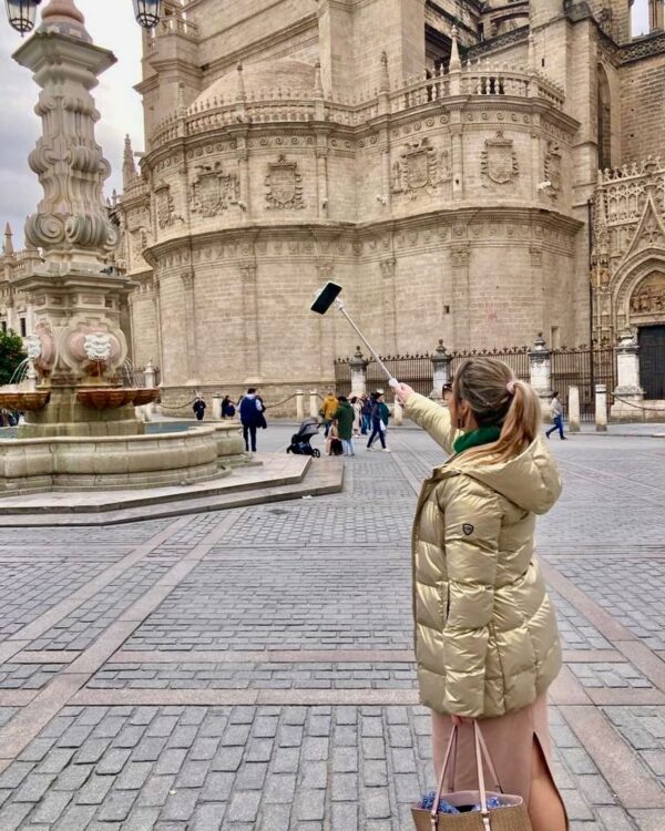 Palo Selfie NE5293 NE Palo Selfie con Cable Type-C, flexible 120°, Brazo18.5-73CM,  Para movil 4.5-7 Pulgadas, Blanco - Imagen 2