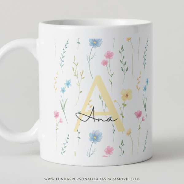 Taza Personalizada con Nombre  Diseño Flores - Imagen 5