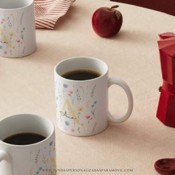 Taza Personalizada con Nombre  Diseño Flores - Imagen 2