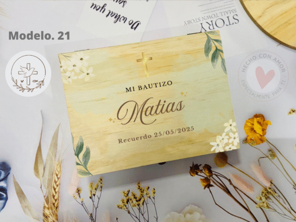 Caja Madera de Cubiertos Personalizada Bautizo con Bolsa de Tela Rafia - Imagen 6