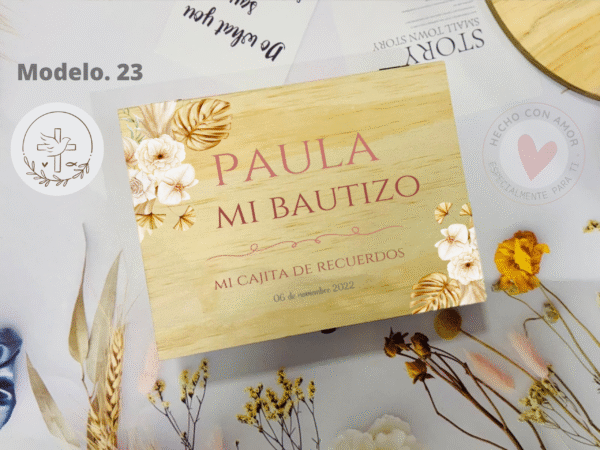 Caja Madera de Cubiertos Personalizada Bautizo con Bolsa de Tela Rafia - Imagen 4