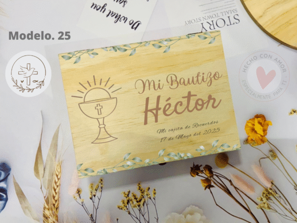 Caja Madera de Cubiertos Personalizada Bautizo con Bolsa de Tela Rafia - Imagen 3