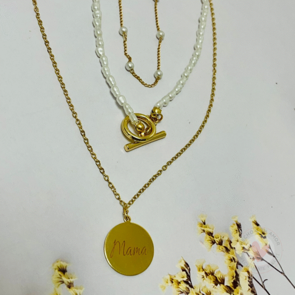 Collar Personalizado con Nombre Cadena Medalla 3 en 1 Bolitas - Imagen 2
