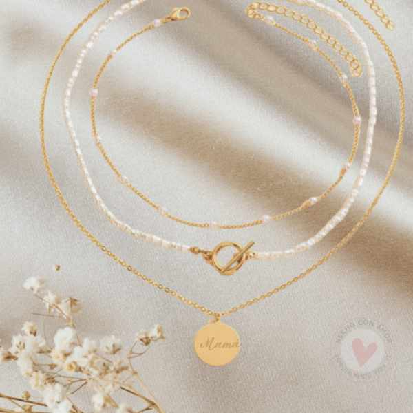 Collar Personalizado con Nombre Cadena Medalla 3 en 1 Bolitas