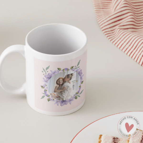 Taza Personalizada con Foto Diseño Flores - Imagen 2