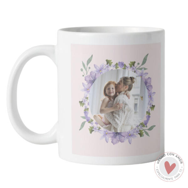 Taza Personalizada con Foto Diseño Flores - Imagen 3