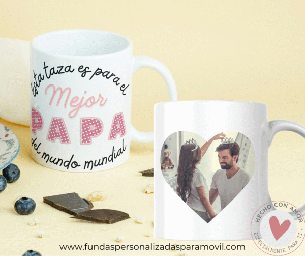 Taza Personalizada con Foto Diseño Papá- El Mejor Papá /Abuelo/ Tío del Mundo Mundial -Rosa