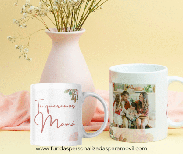 Taza Personalizada con Foto Diseño Flores