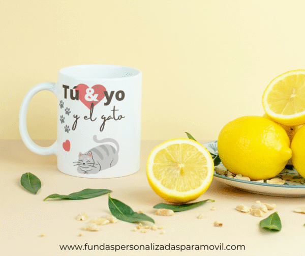 Taza Personalizada con Frase Diseño Gato -  Tú Yo y El Gato
