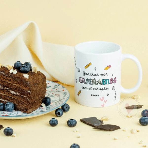 Taza Personalizada con Frase Diseño Profe Gracias por enseñarme con el Corazón - Imagen 3