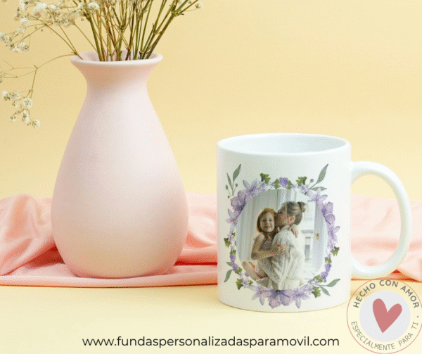 Taza Personalizada con Foto Diseño Flores