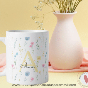 Taza Personalizada con Nombre  Diseño Flores